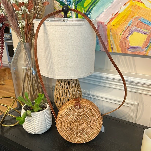 Handbags - Rattan Woven Crossbody Bag with Tropical Lining NWT